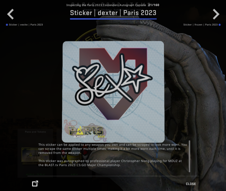 dexter sticker blast paris major 2023