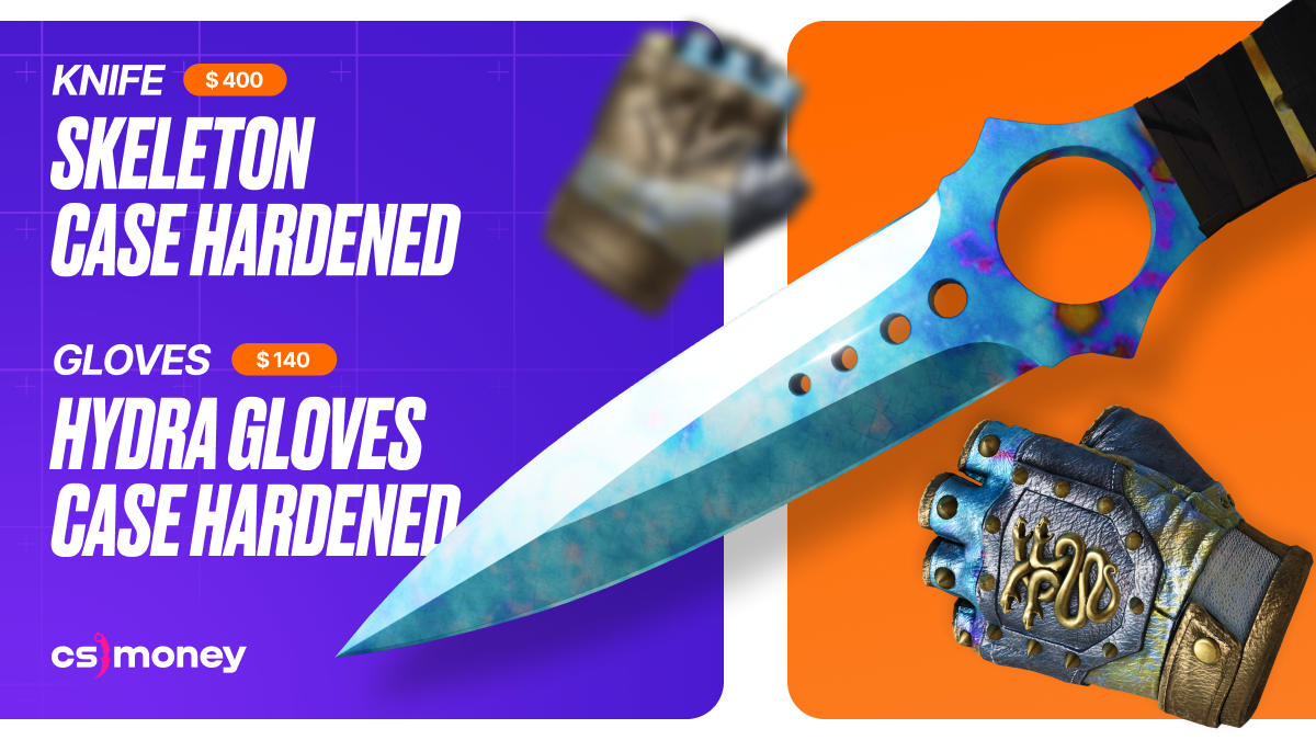 Skeleton Knife Case Hardened and Hydra Gloves Case Hardened