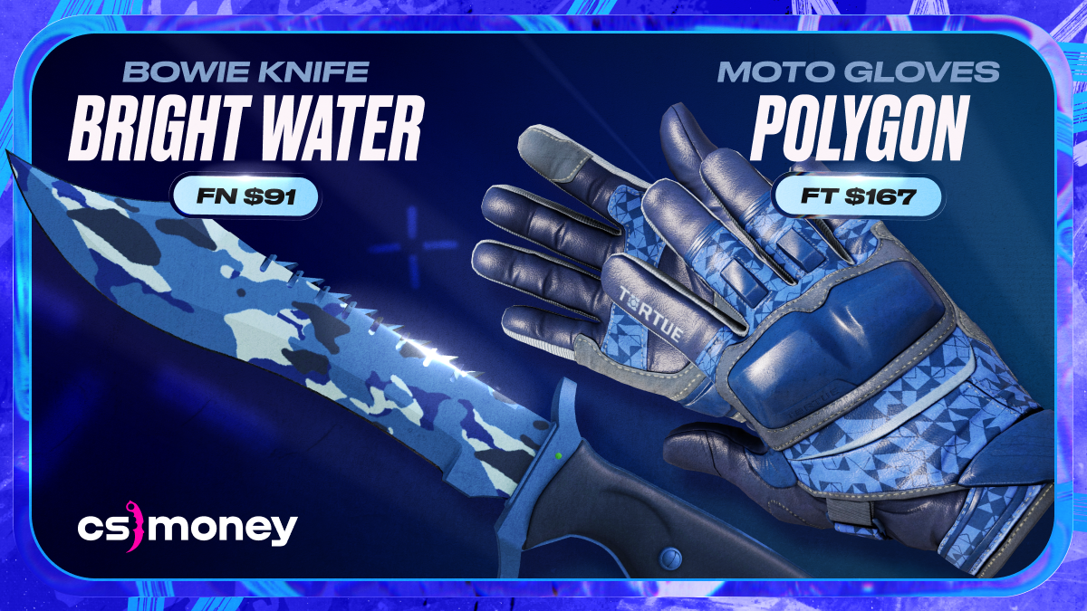 Moto Gloves Polygon + Bowie Knife Bright Water