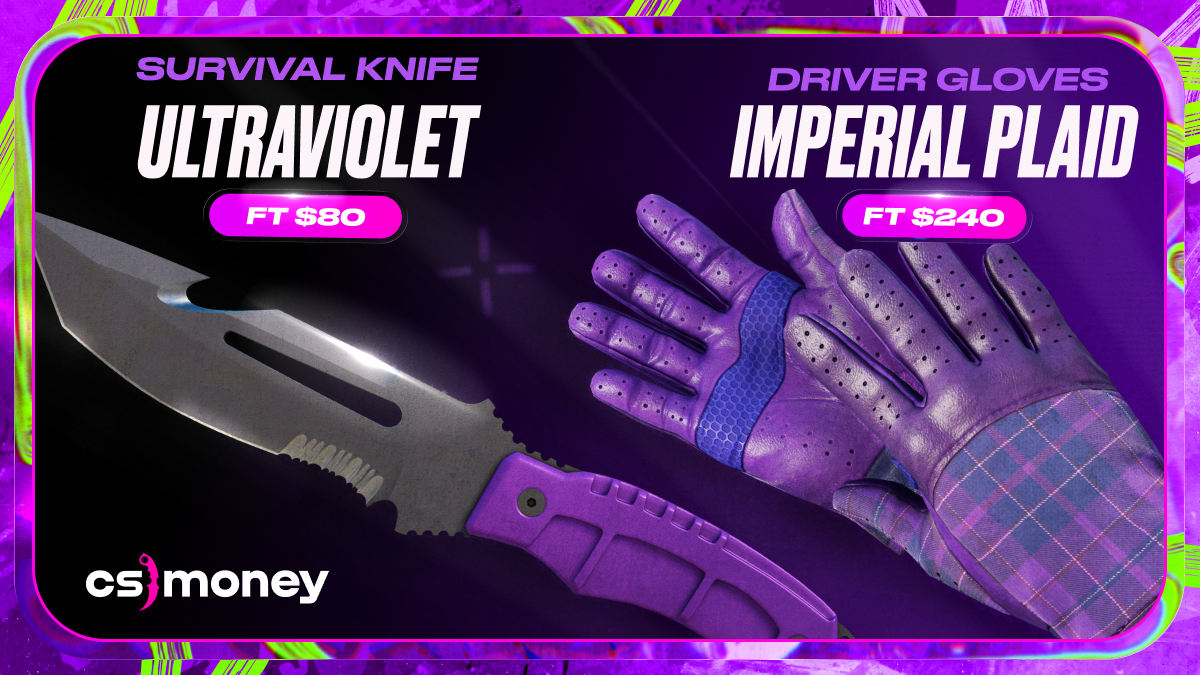 Driver Gloves Imperial Plaid + Survival Knife Ultraviolet