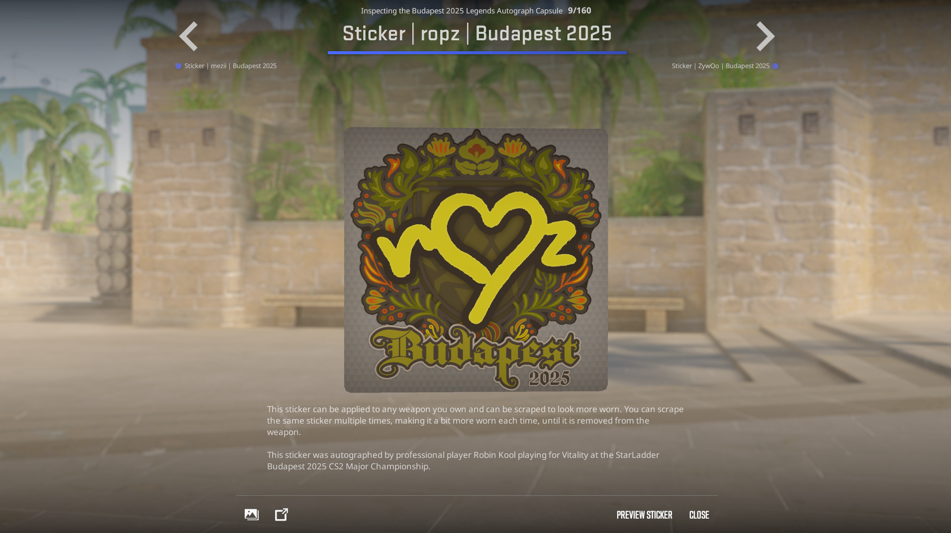 ropz budapest major cs2 stickers
