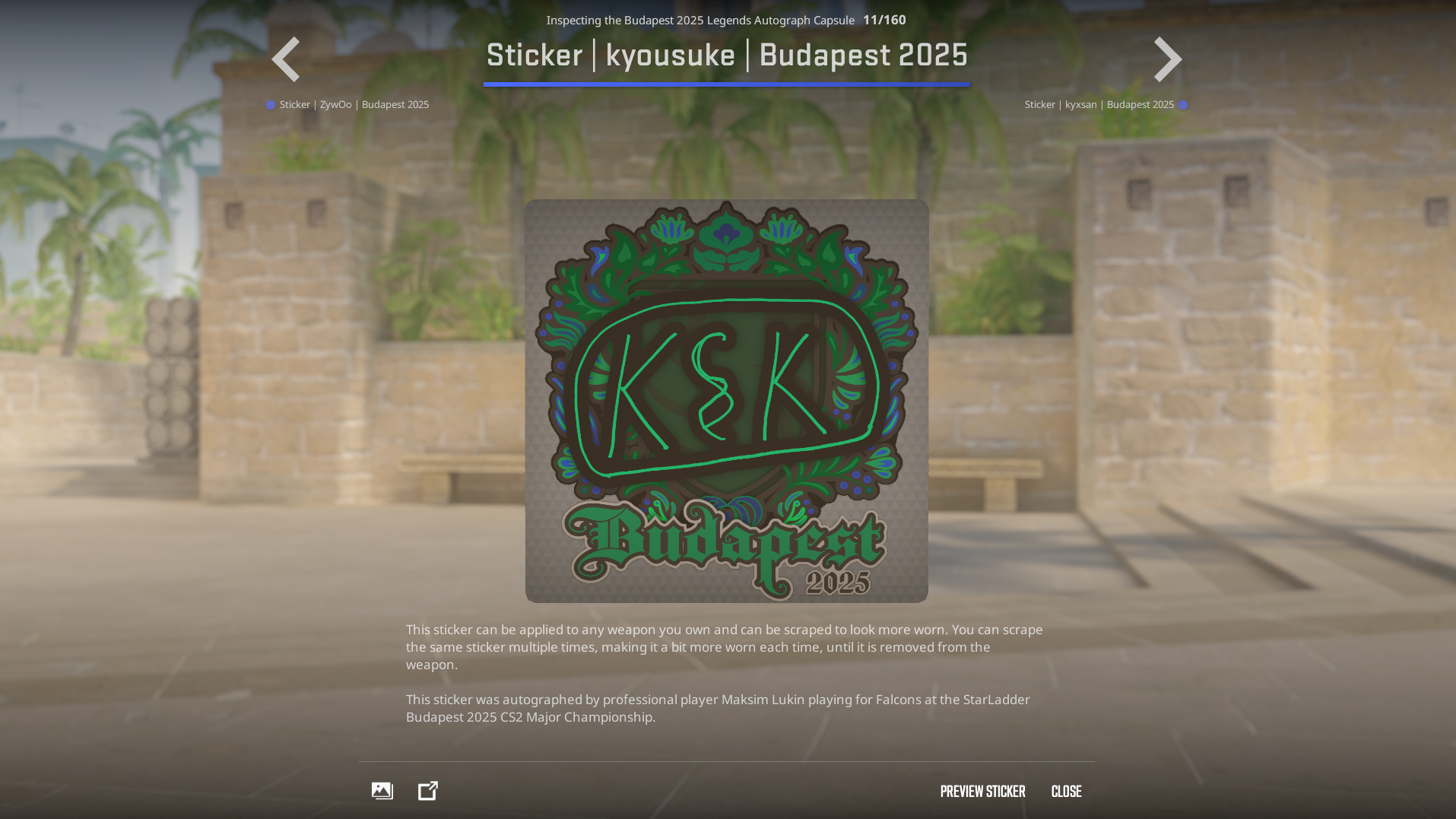 Kyousuke Budapest Major CS2 stickers