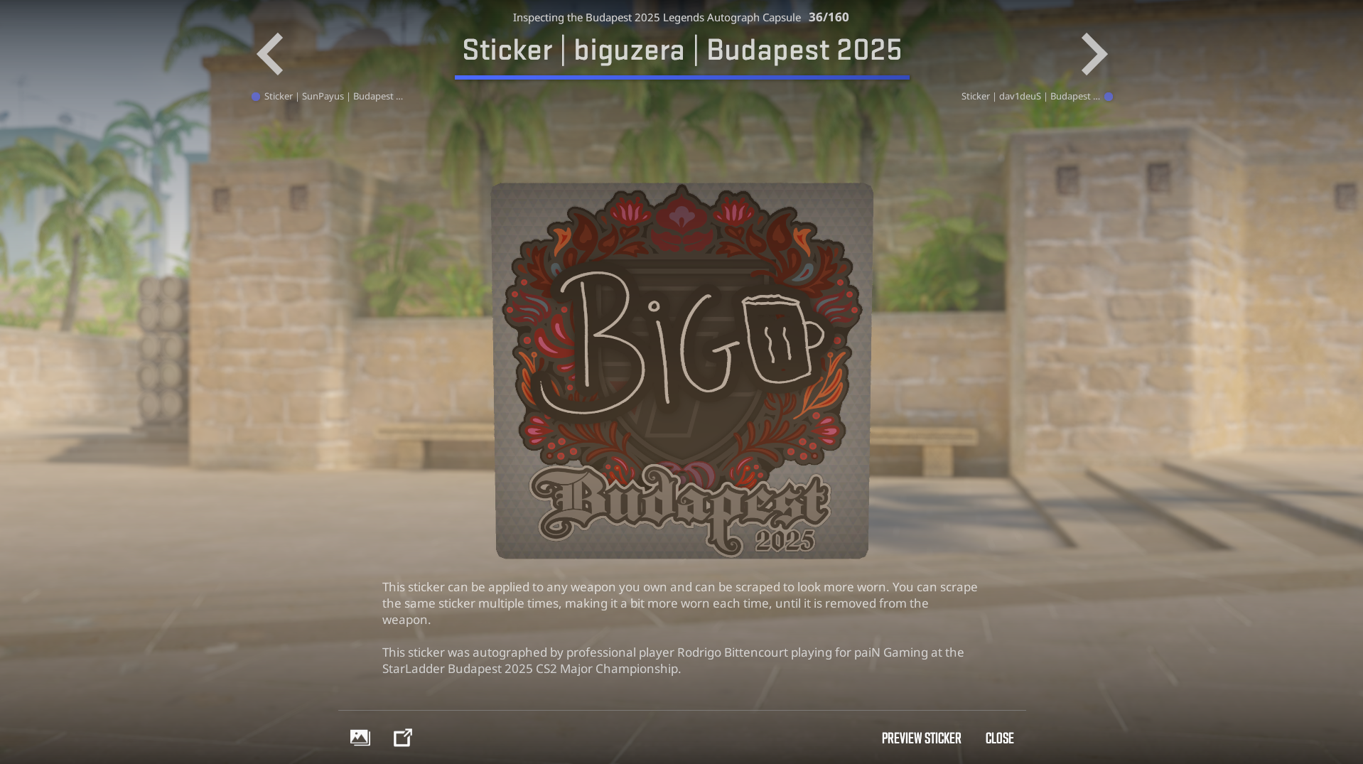 biguzera budapest major cs2 stickers