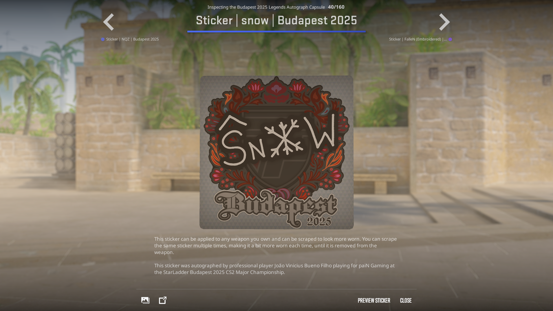 snow budapest major cs2 stickers